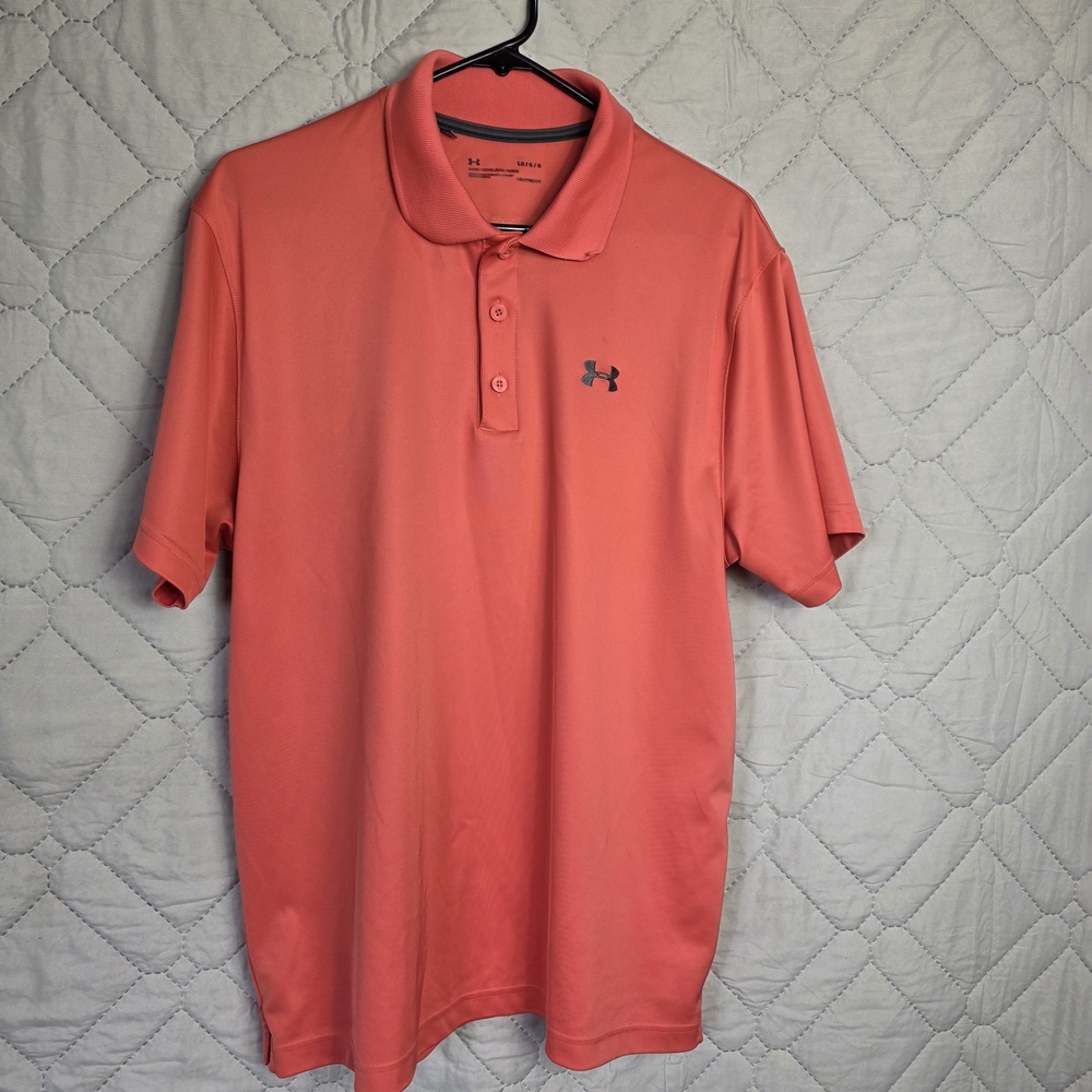 Under Armour Men's Salmon Polo Shirt Tee Sz L